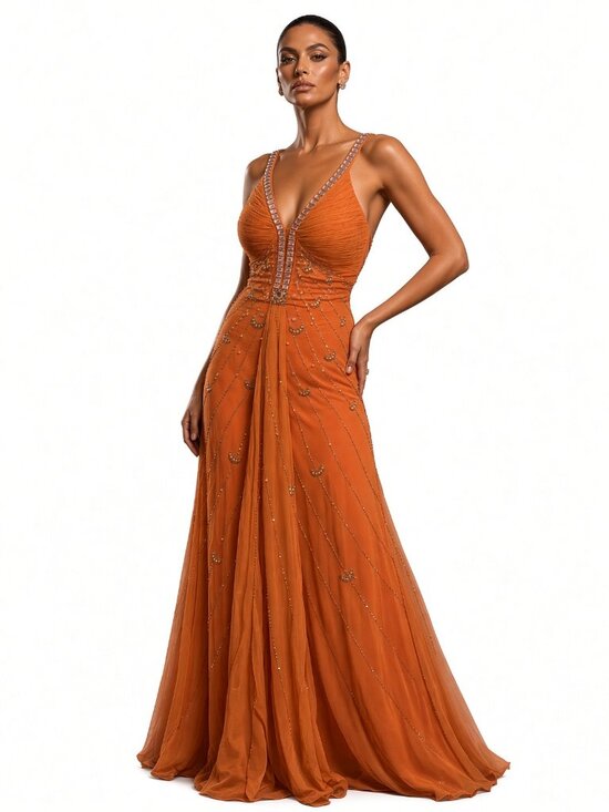 Sue Wong Dresses & Skirts - Sue Wong Silk Dress Y2K Evening Maxi Gown Fancy Peach Orange Gold Sz 6 New F9